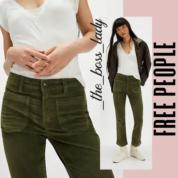 Free People corduroy pants velvet pants flare high rise cropped cotton 4 - Picture 1 of 7